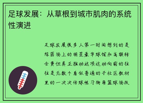 足球发展：从草根到城市肌肉的系统性演进